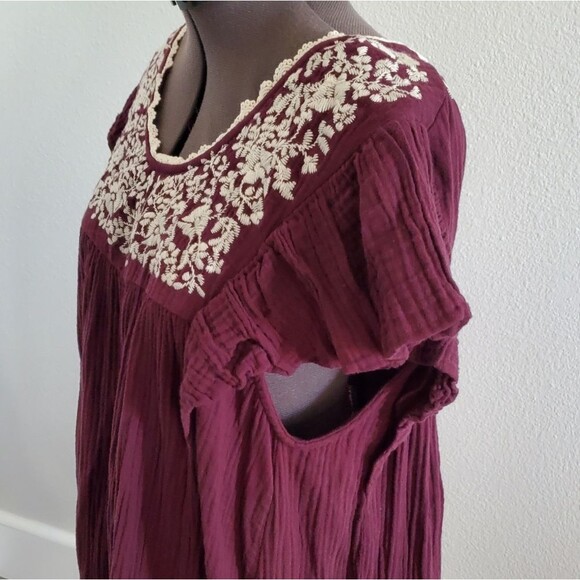 Entro Women's Dress Small Purple Embroidered 100% Cotton Short Flutter Sleeve - Picture 4 of 8